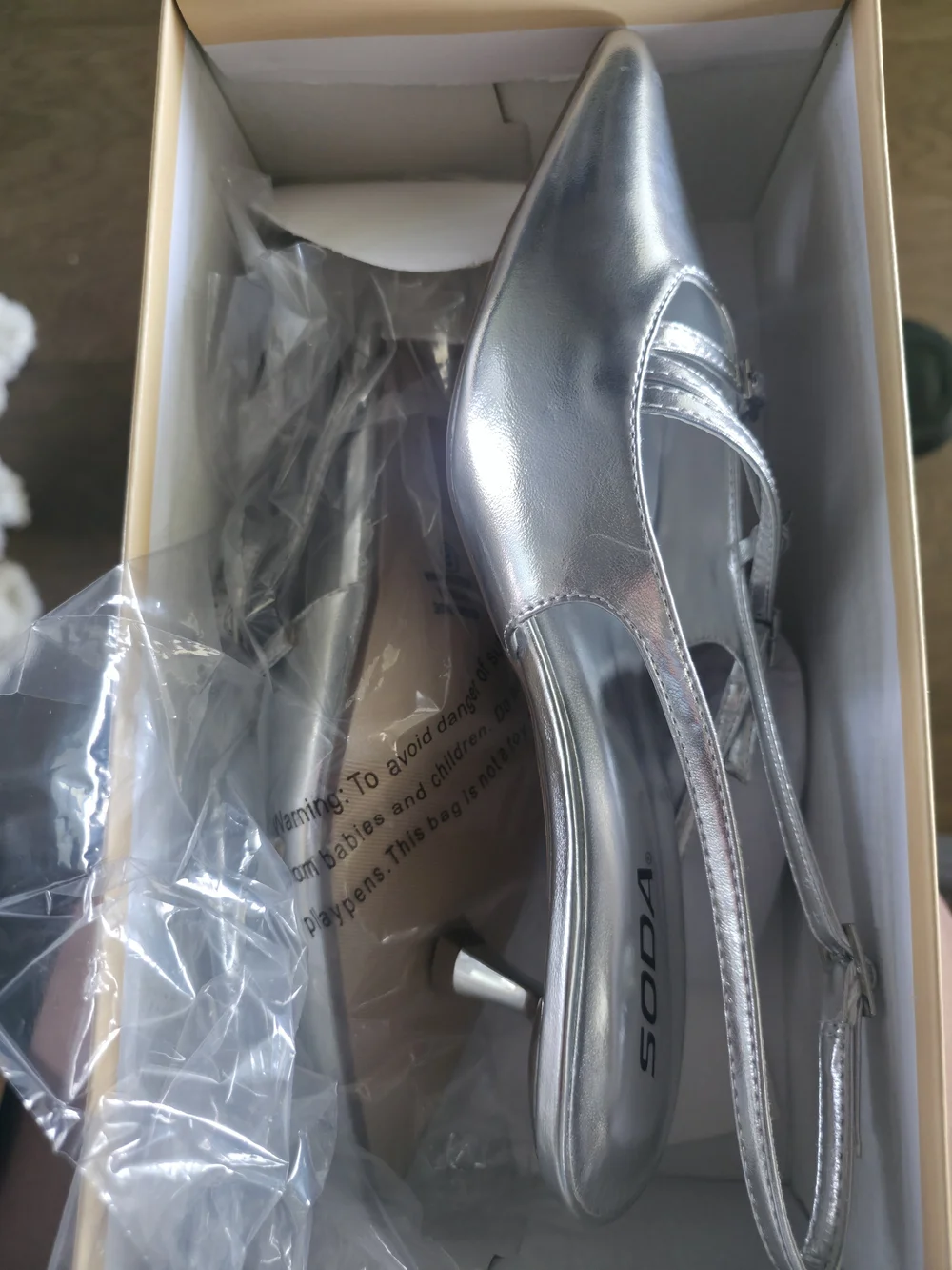 Soda Metallic Silver Pointed-Toe Slingback Heels